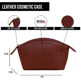 ili New York Genuine Leather Cosmetic Pouch – RFID Blocking, Leather Makeup Bag for Purse with Top Zip Closure & Interior Zip Pocket, Perfect as a Compact and Stylish Travel Cosmetic Bag