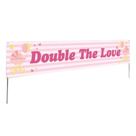 Double The Love Baby Shower Large Banner Backdrop, Welcome Home New Twin Babies, Pink Gender Reveal Yard Sign, Twins 1st Birthday Pregnancy Announcement Party Decoration
