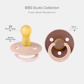 BIBS Colour Studio Schnuller 2er-Pack, BPA-frei, Kirschform Nippel. Naturkautschuk/Latex, Hergestellt in Dänemark, Größe 2 (6-18 Monate) - Blush/Woodchuck