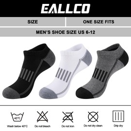 eallco 12 Pairs Mens Ankle Socks Athletic Running Low Cut Breathable Cushioned Comfort Casual Socks