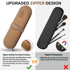 Noelen Gad Travel Makeup Brush Holder,Make Up Organizer Bag Case,Cosmetic pouch,Travel Organizer,Silicon Small Makeup Brush Purse Upgrade with Zipper (Brown)