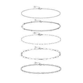 Silver Stainless Steel Waterproof Bracelets For Women Stack Water Proof Non Tarnish Dainty Set Jewelry