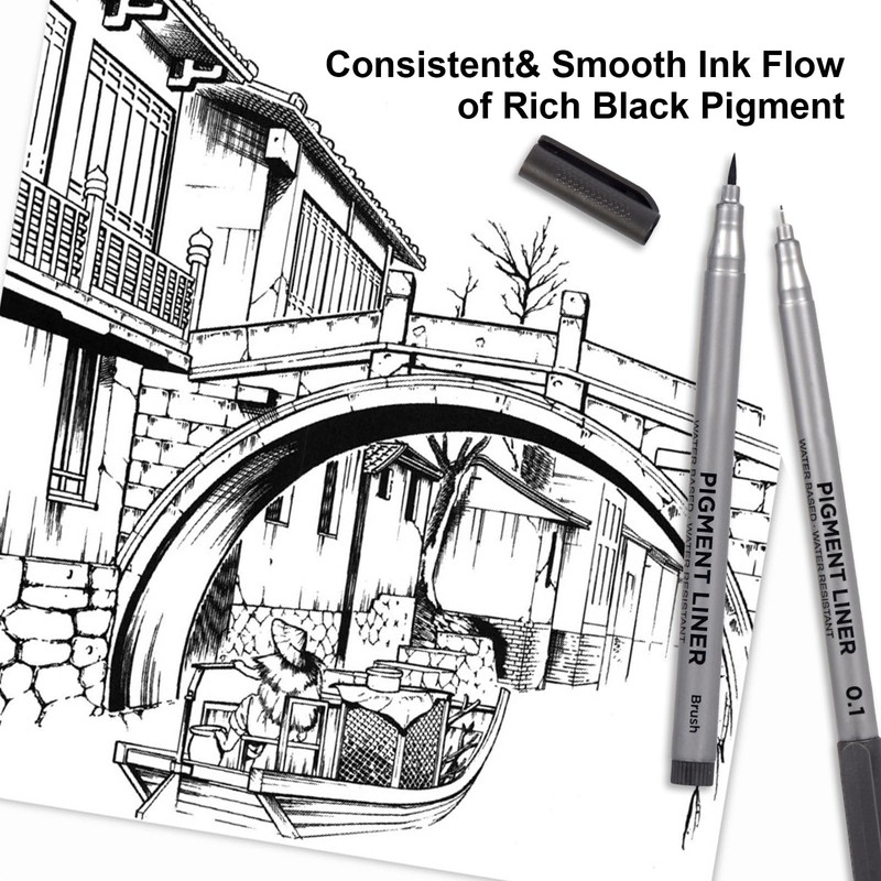 Marte Vanci Black Fineliner Pens, 10 Pack Technical Drawing Pens