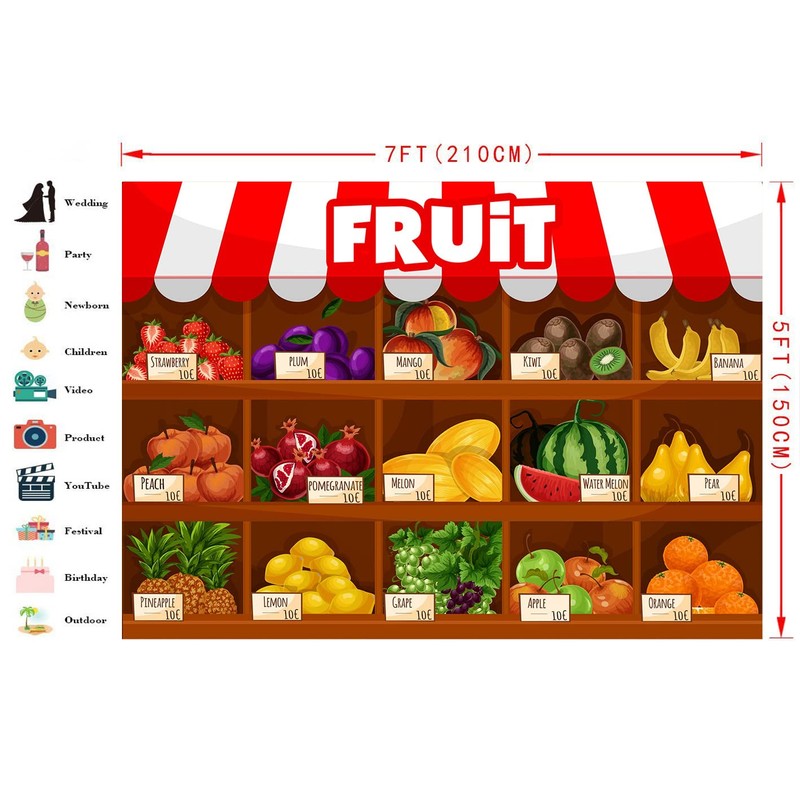 FHZON Fruit Supermarket Backdrop Summer Fruit Exhibition Harvest Season Strawberry