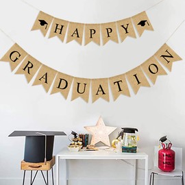 Happy Graduation Burlap Banner 2025 Graduation Party Rustic Vintage Graduation Decorations Congrats Grad Banner Garland Decoration for Grad Party College High School Home Party Supplies