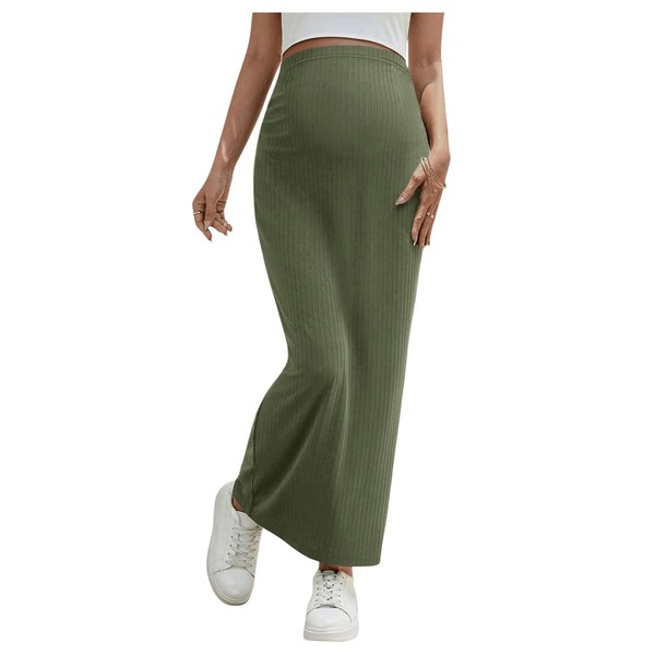 OYOANGLE Women's Maternity High Waist Long Maxi Skirt Casual Solid