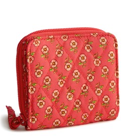 Vera Bradley Women's Premium Cotton Small Zip-Around Wallet, Tiny Poppies, One Size