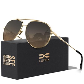 LUENX Men Women Aviator Sunglasses Polarized - UV 400 Protection Gradient Black and Brown Lens Metal Frame with Accessories 60mm