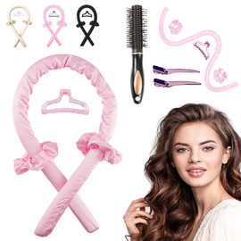 Rizos Sin Calor para Onda Natural, Heatless Curls, Rizador de Cabello Sin Calor, Rizadores de Pelo de Seda con Bandas de Goma, Pinzas, Peine de Pelo Rizado, Cinta para Rizar Sin Calor para Dormir (Rosa)