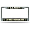 U.S. Army Lieutenant Colonel Retired Chrome License Plate Frame