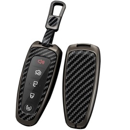TECART Carbon Fiber Car Key Fob Case Keyring Key Shell fit for Ford Edge Escape Explorer Taurus Flex Focus Titanium Expedition C-max Energy 5 Buttons Car Accessories Keyring Key Fob Case Black A
