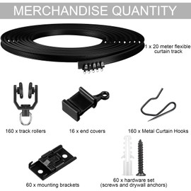 Jetec Curtain Tracks Ceiling Flexible Curtain Track Bendable Rail Curved Wall Mounted for Living Room Bedroom Divider Rod RV(20 Meter/ 65.6 Feet,Black)