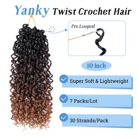 Spring Yanky Twist Crochet Hair for Women Pre Looped Passion Twist with Curly Ends 10 Inch 7 Packs Synthetic Mini Twist Hair Extensions, T1B/4/30