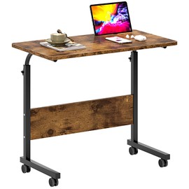 SogesHome 31.5 inch Adjustable Mobile Bed Table Portable Laptop Computer Stand Desks with Tablet Slot Cart Tray, Vintage Brown