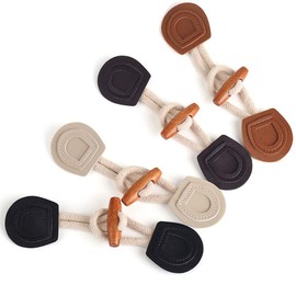 ccHuDE 6 Sets Sew-On Toggle Closure with Wooden Horn Button for Coat Jackets Clothing Sewing DIY Crafts Black