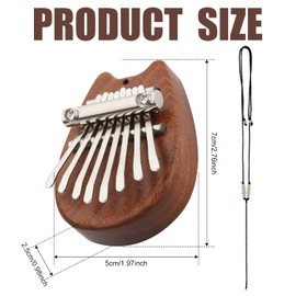 8 Keys Exquisite Thumb Piano for Kalimba, Portable Brown Solid Wood Mini Finger Thumb Piano Pocket Thumb Piano with Black Lanyard Gifts for Music Lovers Beginners Kids and Adults (Brown)