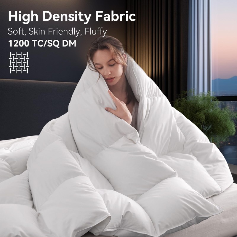 L LOVSOUL Organic 75% Down Fiber Comforter Queen, White