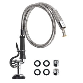 Pre Rinse Spray Valve with 45" Flexible Hose KANONEY Stainless Steel Hose 1.42 GPM Commercial Sink Sprayer Nozzle Head Replacement Kit for Dish Industrial Restaurant Kitchen Faucets, Black