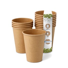 BIOZOYG Pack of 100 Coffee Cups Paper Cups 300 ml / 12 oz Diameter 90 mm Brown - Disposable Cups Plastic-Free - Cups from Sustainable Forestry - Coffee Cups Disposable
