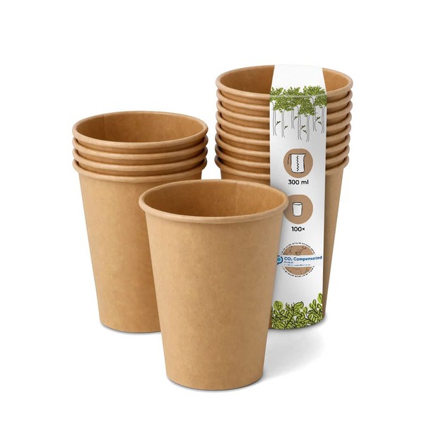 BIOZOYG Pack of 100 Coffee Cups Paper Cups 300 ml