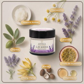 ANTICA Pomada de Lavanda 45 g c/u Bálsamo Corporal para Masaje y Relajación, con Lavanda, Manzanilla, Jojoba, Karité y Vitamina E, Paquete de 6 Piezas
