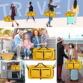 Fmeida 65L Duffle Bag with Shoes Compartment, Foldable Travel Duffel Bags for Men Women, Large Packable Travel Bag Water Repellent & Tear Resistant (Yellow)