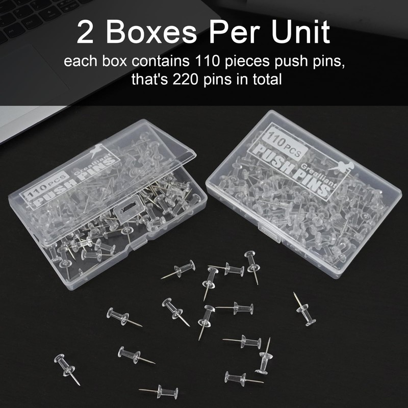 Grealliant 220 pcs Push Pins Tacks, Thumb Tacks for Wall