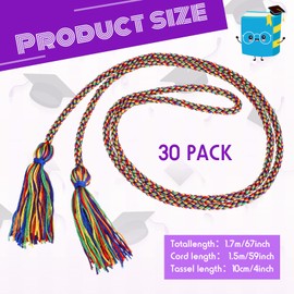 Woanger 30 Pcs 2025 Graduation Cords 67 Inch Braided Honor Cord with Tassels for College Graduation Students Bachelor Master Doctor Grad Decor(Rainbow)