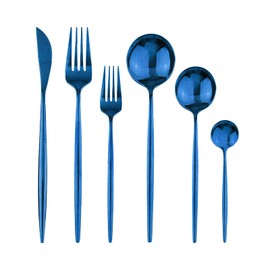 Snplowum Blue 36-Pieces Silverware Flatware Mirror Polished Dinnerware, 18/0 Stainless Steel Cutlery Set For Home Kitchen Party Hotel Restaurant Wedding Service for 6