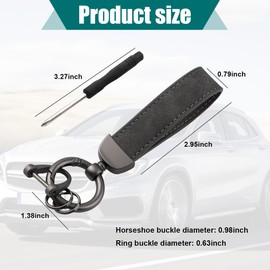 Kewucn Genuine Leather Car Keychain, Universal Heavy Duty Metal Auto Key Fob Holder with Anti Lost D-Ring for Men Women (Black-Gray)