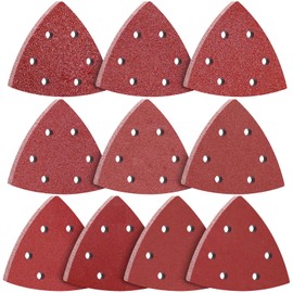 KONGMING Sandpaper Triangular Sander, Velcro, 6 Holes, Pack of 100, Grit 40, 60, 80, 100, 120, 180, 240, 320, 400, 600 Sanding Sheets for Detail Sanders