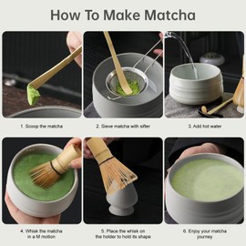 7 x Matcha Kit Japanese Ceremony, Bamboo Spoon, Bamboo Scoop, Whip Holder, Matcha Set for Tea Ceremony, Drink (Matte White)