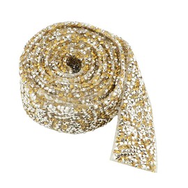 XINGYHENG 3cm Wide 2 Yard Crystal Rhinestone Strips Diamond Ribbon Trim Glue Patch Decorated Diamond Net for Crafts Project Birthday Decorations(Yellow)