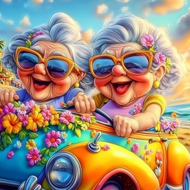 AIRDEA Happy Older Diamond Art Painting Kits for Adults,5D Diamond Dots Kits for Beginner,Older and Flowers Peinture Diamant Kits 30x30 cm,Round Full Drill