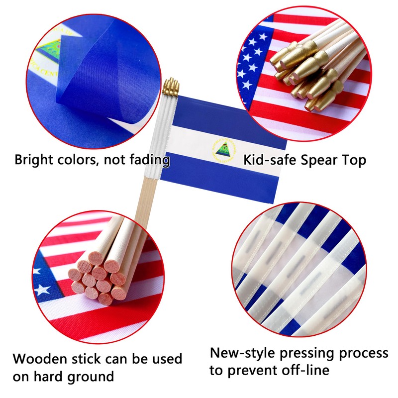 TSMD Nicaragua Stick Flag Nicaraguan Small Mini Hand Held Flags,5x8