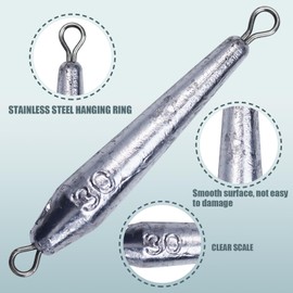 Through Wire Inline Torpedo Sinkers, Lead Double Ringed One Piece Wire Saltwater Fishing Torpedo Weights for Bottom Surf Fishing 1oz-5oz (B - Double Rings Anchor Fish Lead Pendant, 1 OZ, 8 PCs)