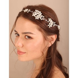 Deniferymakeup Pearl Bride Wedding Hair Vine Crystal Bridal Hair Accessories Rhinestone Wedding Headpiece for Women and Girls (Style 1)