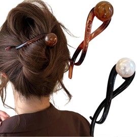 Kinretixia 2 Pieces Elegant French Hair Pins with Beads, Banana Clip, Hair Clips, Hair Clips for Women, French Hair Pins, Banana Clip Hair Accessories