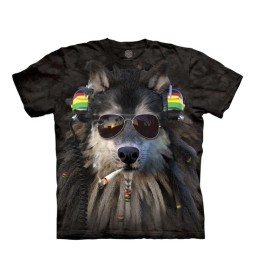 The Mountain T Smoking Rasta DJ Wolf Tie Dye Print T-Shirt Men's Size XL