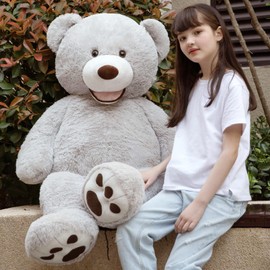 MorisMos Smile Giant Teddy Bear, 51inch Large Stuffed Bears with Big Footprints, Big Stuffed Animals Cuddly Plush Gifts for Girlfriends, Boyfriend, Gray