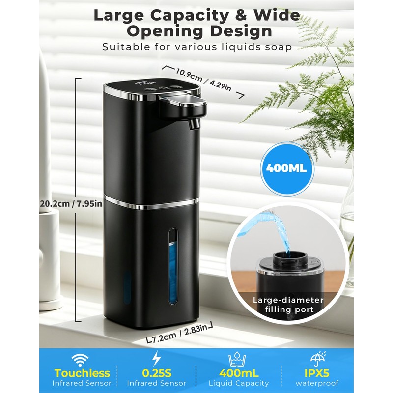 Automatic Foaming Soap Dispenser Touchless, USB Rechargeable