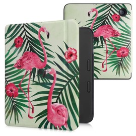 kwmobile Flip Case Compatible with Tolino Vision 6 Case - eReader Case - Flamingo Palm Trees Pink Green Light Green