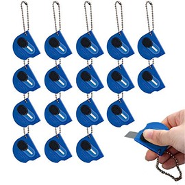 18 pack Mini Portable Utility Office Keychain with auto Retractable Blade Pocket Knives Letter Opener Small Box Cutter(Blue)