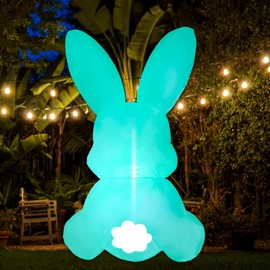 CMUSKO Easter Inflatable Yard Decorations - Easter Bunny Blow Up Cute Rabbit Theme Inflatable for Spring Outdoor Decorations (Green Blue)