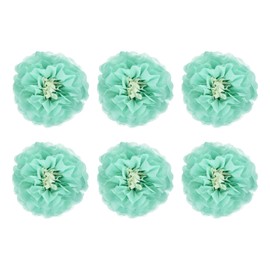 Rebower 6 Pcs Mint Green Paper Flowers, 6" 3D Tissue Paper Pom Poms Crepe Mexican Paper Flower, [for DIY Crafting Wall Wedding Birthday Party Decorations]