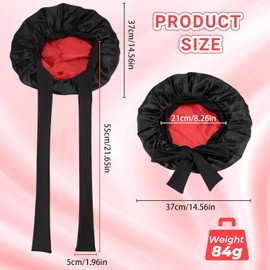 Large Satin Bonnet for Sleeping – Double Layer Silk Shower cap, Adjustable Tie Band for Frizz-Free Curly/Natural/Braided Hair | Breathable for Night, Gym, Yoga (Black + Red)
