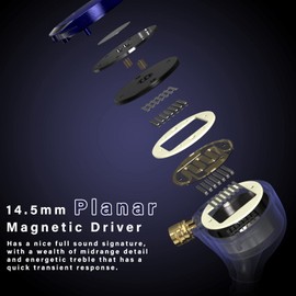 BASN MTPro in Ear Monitors, 14.5mm Planar HiFi IEM Headphones with CNC Process and 4-Core Litz OCC Single-Crystal Copper Cable for Musicians(Navy Blue)