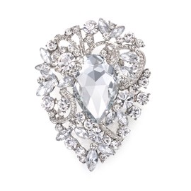 EVER FAITH Women's Teardrop Bridal Crystal Brooch Clip, Vintage Style Flower Cluster Brooches Pin for Cocktail Clear Silver-Tone