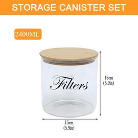 Mowhut Coffee Filter Holder,Clear Filter Storage with Wooden Lid for Counter,Glass Storage Basket Container for Coffee Bar Decor Accessories