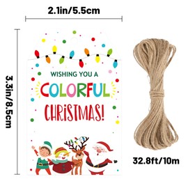 Christmas Gift Tags Merry Christmas Gift Tags with String 50 PCS Xmas Light Gift Tags Holiday Design Tags for Christmas Presents, Gift Wrapping, Christmas Decoration (Colorful Christmas)